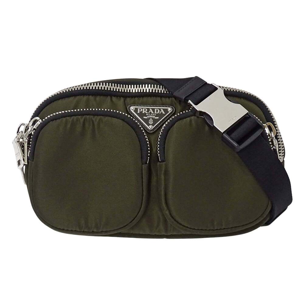 Prada handbag for women and men, brand name, body bag, waist nylon, khaki, 1B...